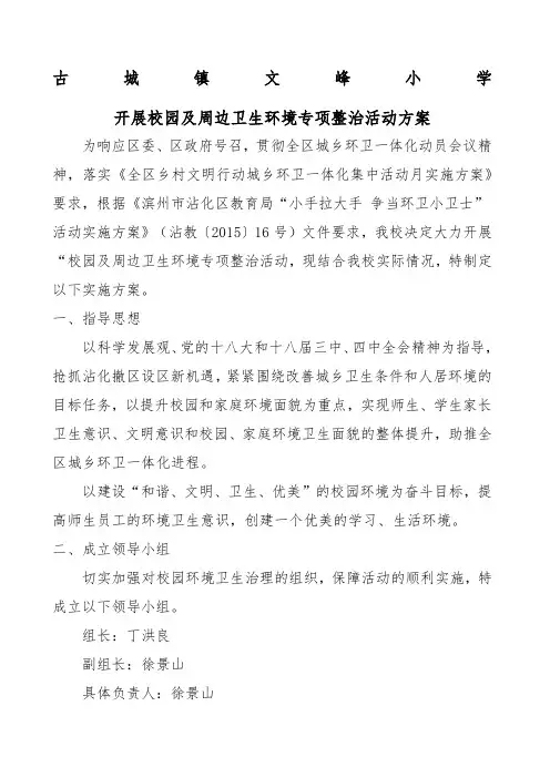 开展校园及周边卫生环境专项整治活动方案