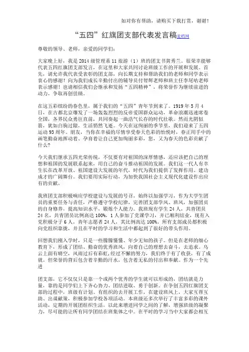 “五四”红旗团支部代表发言稿