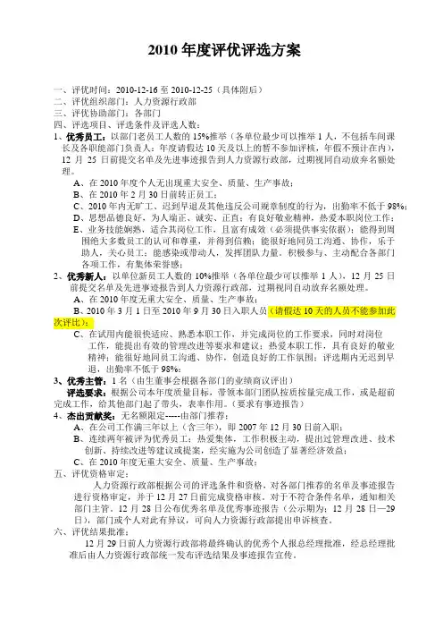 年度评优方案