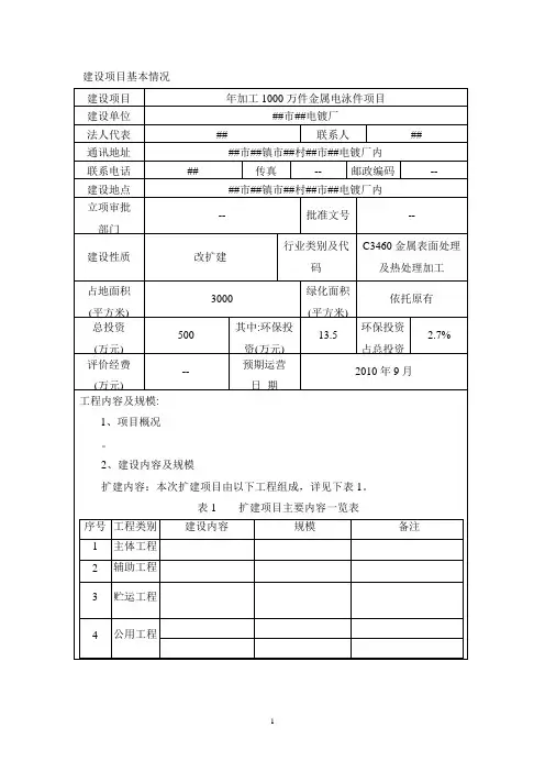 电泳项目环境影响评价报告表
