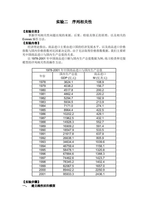 Eviews序列相关性实验报告