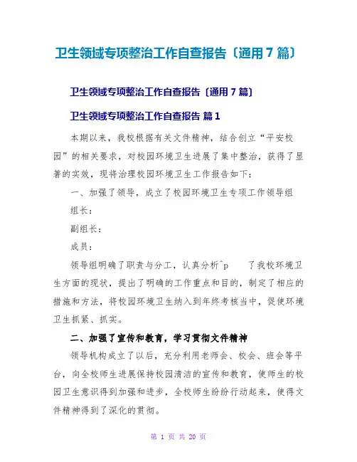 卫生领域专项整治工作自查报告(通用7篇)