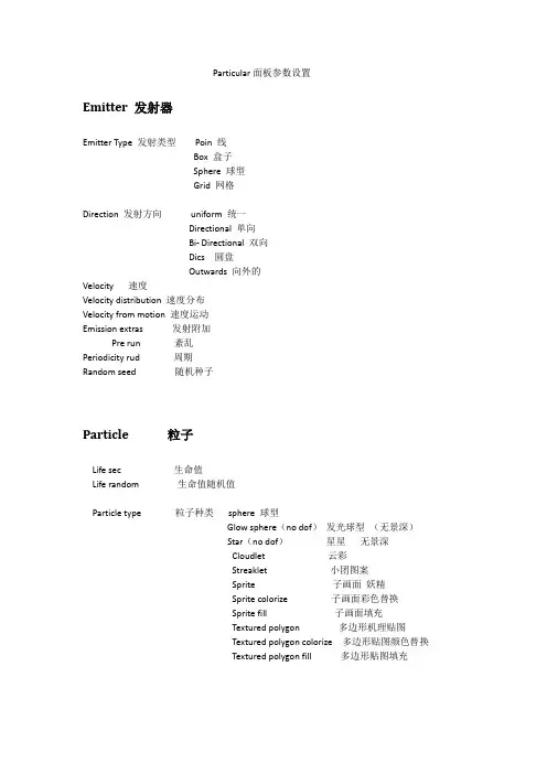AE插件particular面板中文翻译