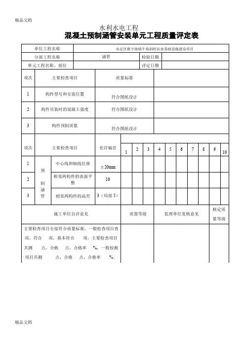 最新涵管单元工程质量评定表(1)
