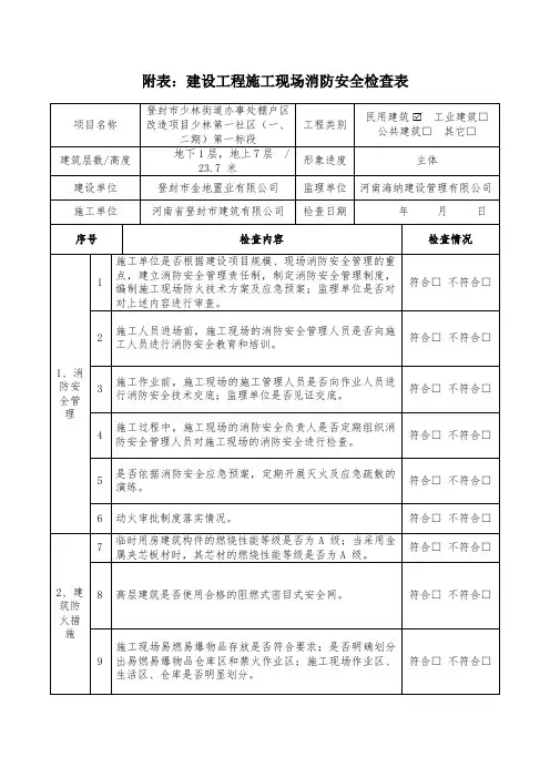 建设工程施工现场消防安全检查表