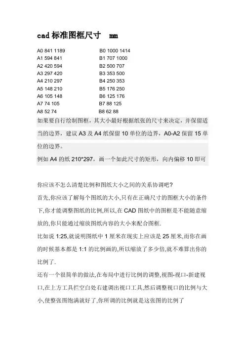 cad图框尺寸