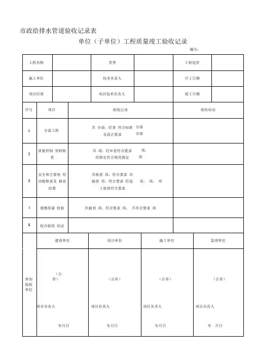 市政给排水管道验收记录表-完整版