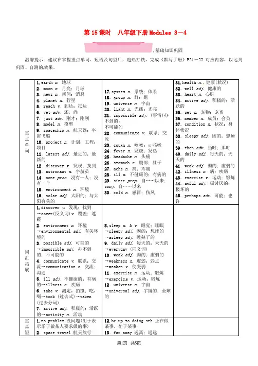 中考英语总复习第1部分教材知识梳理篇第15课时八下Modules34精讲试题外研版