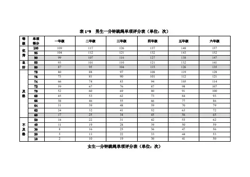 一分钟跳绳评分标准