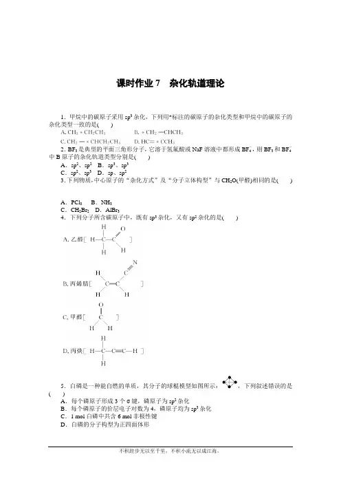 新教材2020-2021学年化学人教版(2019)选择性必修2课时作业：2.2.2 杂化轨道理论