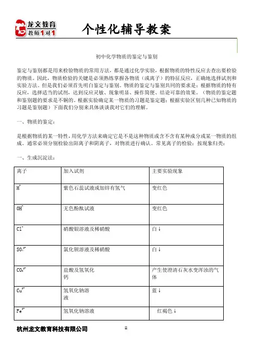 中考专题复习：化学物质的鉴定及鉴别