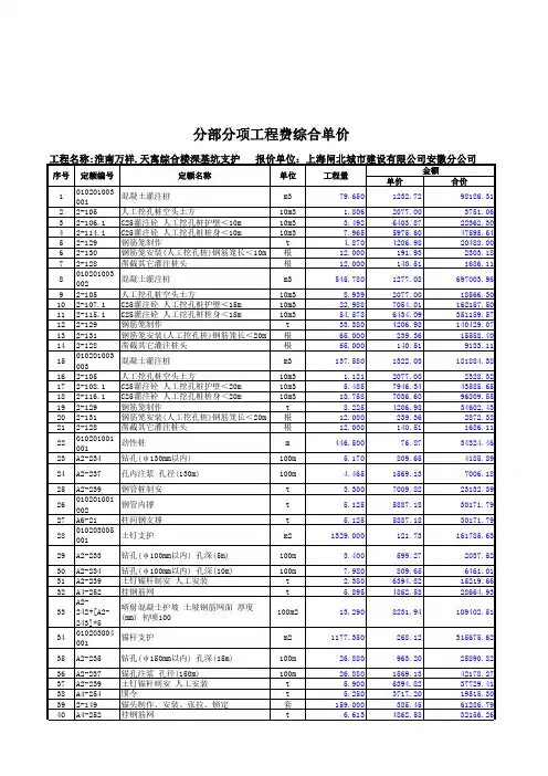 分部分项工程费综合单价