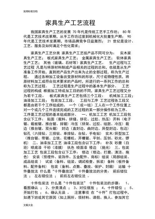 家具生产实用工艺流程