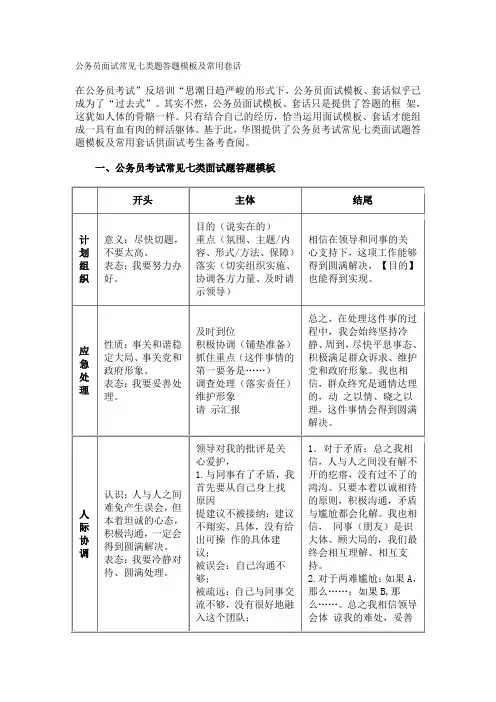 公务员面试常见七类题答题模板及常用套话