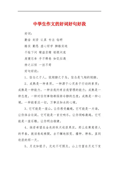中学生作文的好词好句好段