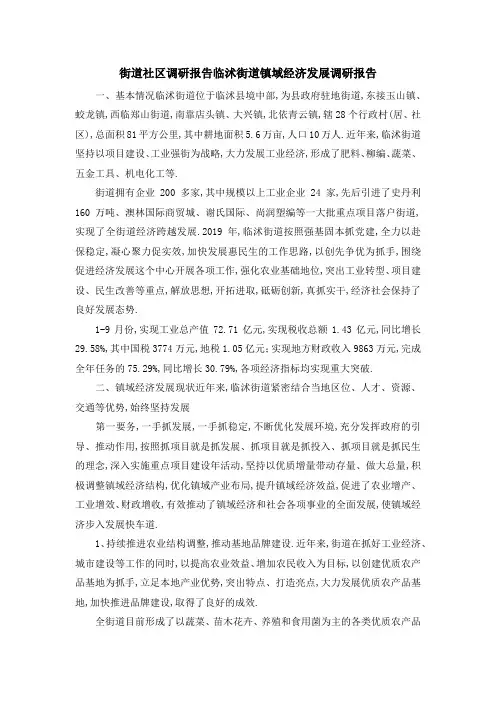 街道社区调研报告 临沭街道镇域经济发展调研报告 精品