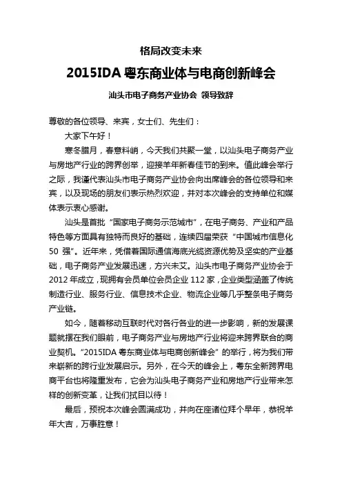 150128“格局改变未来”创新峰会市电商协会领导致辞