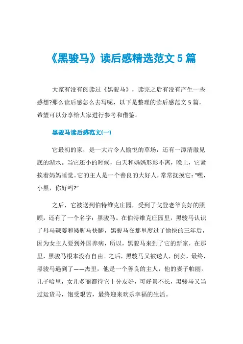 《黑骏马》读后感精选范文5篇
