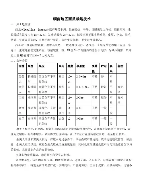 湖南地区西瓜栽培技术