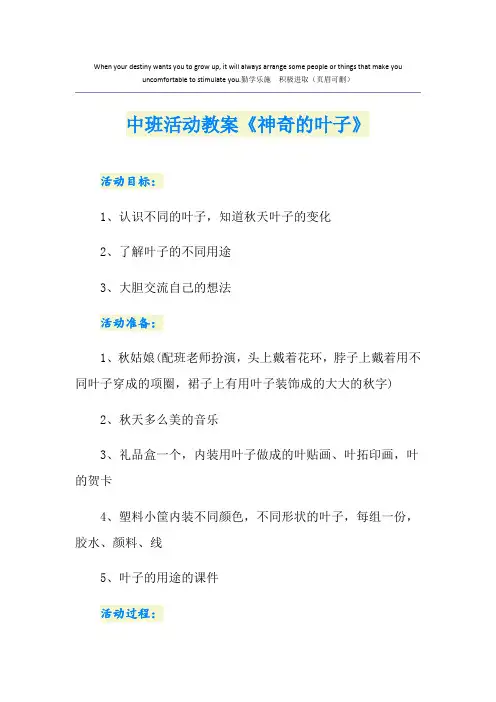中班活动教案《神奇的叶子》