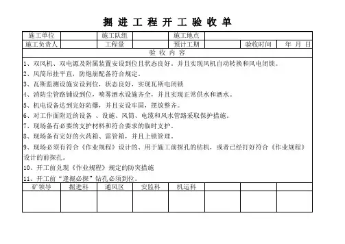 掘进工作面开工验收单