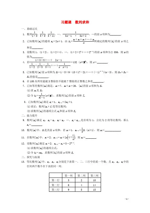 【步步高】2014届高考数学一轮复习 习题课数列求和备考练习 苏教版