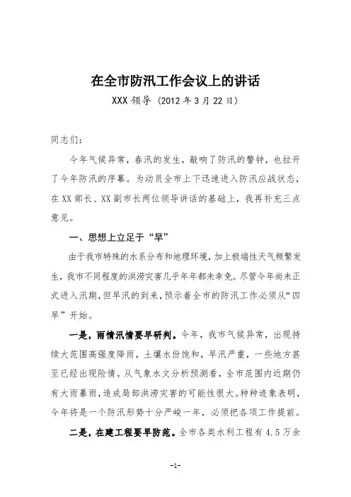 在全市防汛工作会议上的讲话