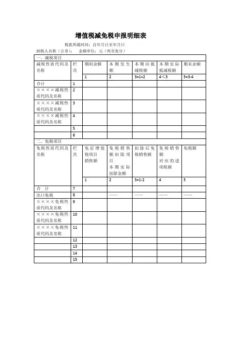 增值税减免税申报明细表
