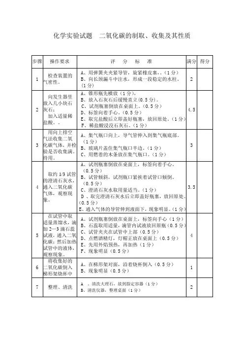 化学实验试题  二氧化碳的制取