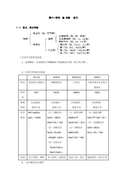 最新人教版九年级化学下册第十一单元单元教学设计教案