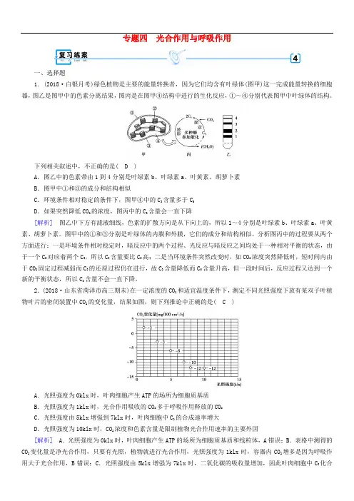 2019高考生物大二轮复习专题四光合作用与呼吸作用练案(含答案)