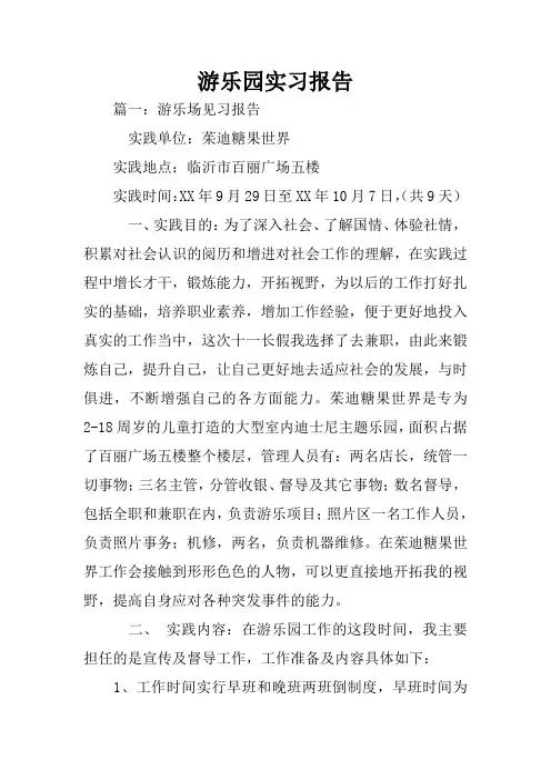 游乐园实习报告