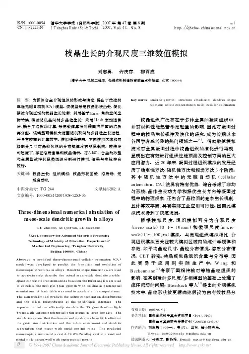 枝晶生长的介观尺度三维数值模拟 2007
