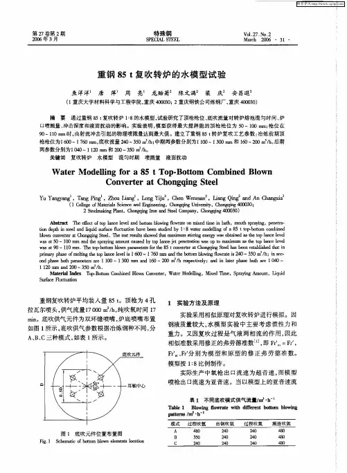 重钢85t复吹转炉的水模型试验