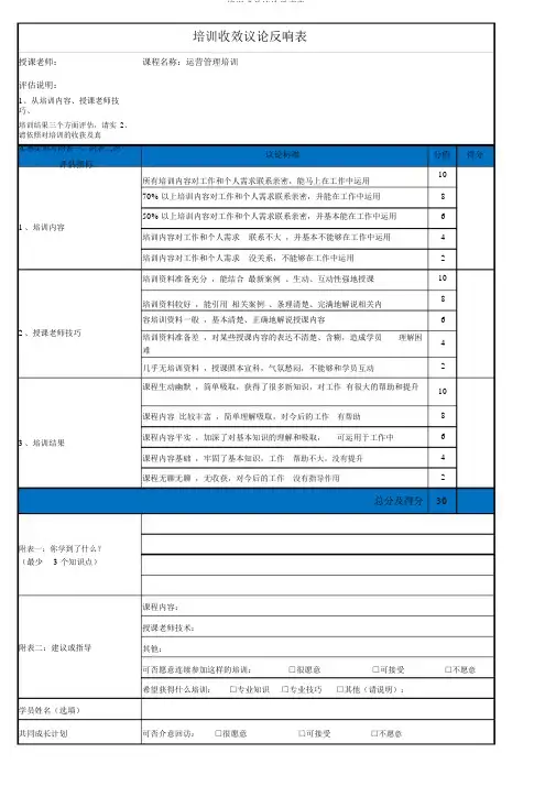 培训效果评价反馈表