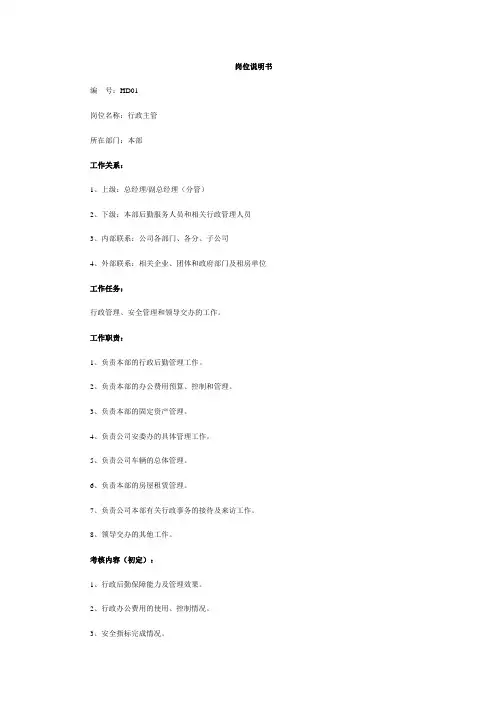 岗位职责说明书_HR必备
