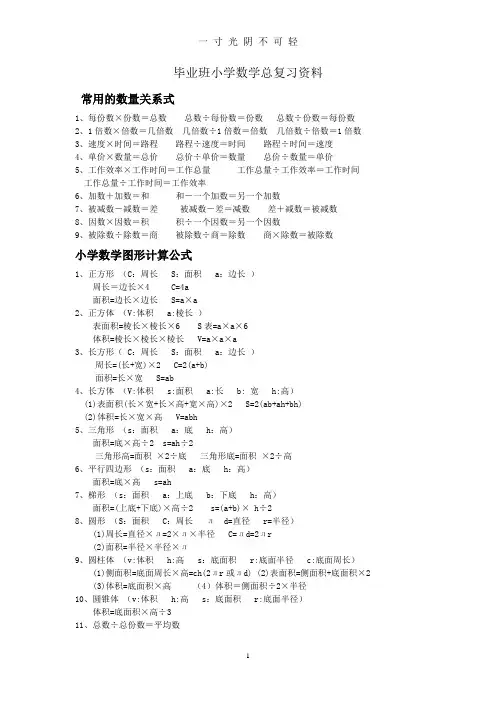 人教版小学数学六年级总复习资料归纳版.doc
