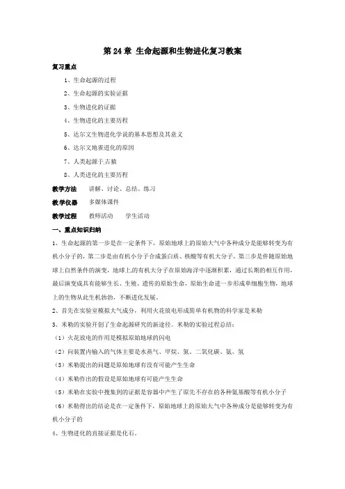 八年级生物生命起源和生物进化