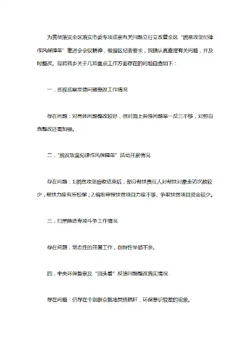 2020 脱贫攻坚纪律作风巡视巡察反馈问题整改问题自查.pdf