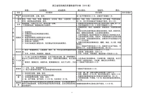 浙江省住院病历质量检查评分表