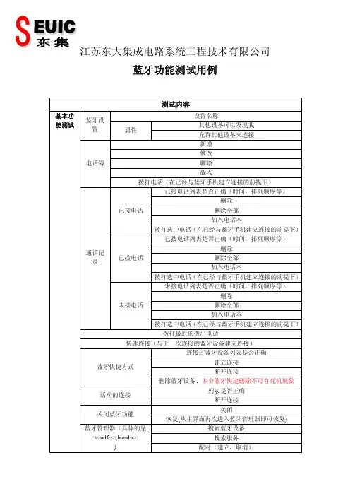 蓝牙功能测试用例