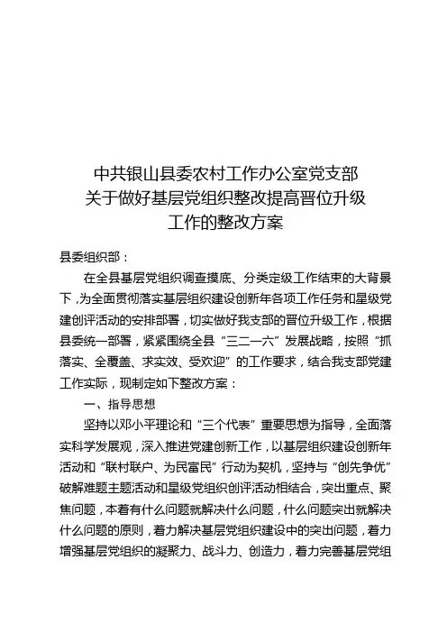 基层党组织整改提高晋位升级方案