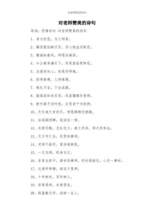 对老师赞美的诗句