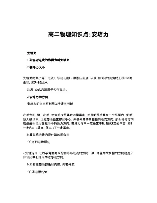 高二物理知识点：安培力