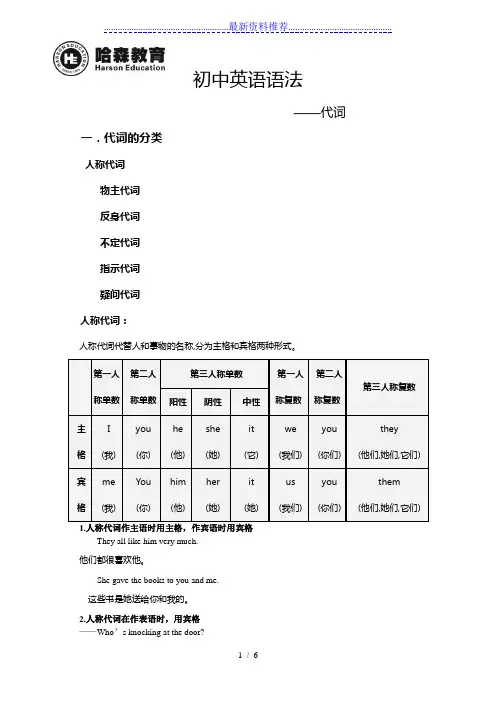 初中英语语法-代词