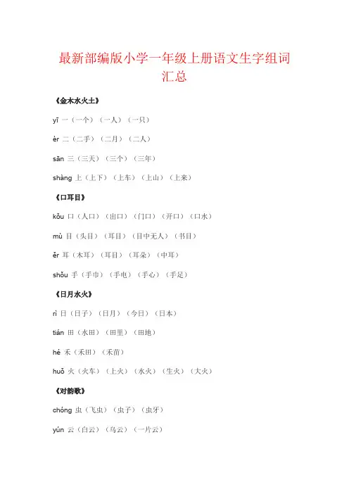 【强烈推荐】最新部编版小学一年级上册语文生字组词汇总