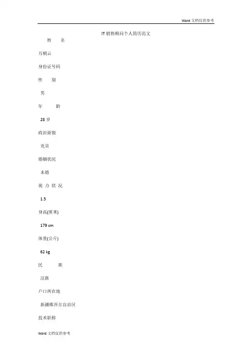 IT销售顾问个人简历范文