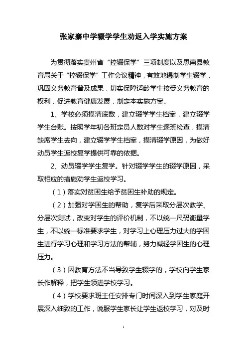辍学学生劝返复学方案