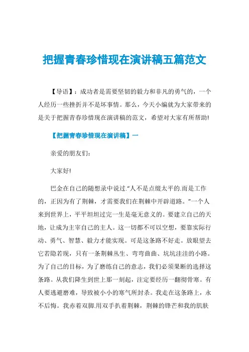 把握青春珍惜现在演讲稿五篇范文