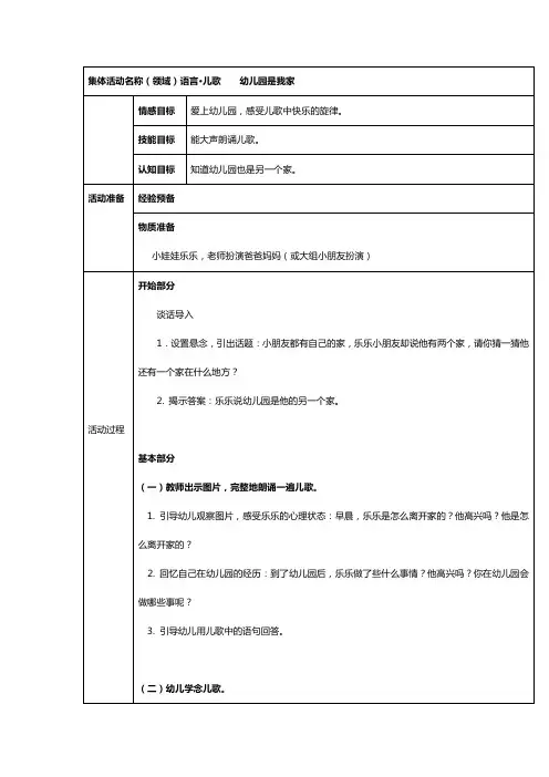 最新幼儿园小班教案--幼儿园是我家